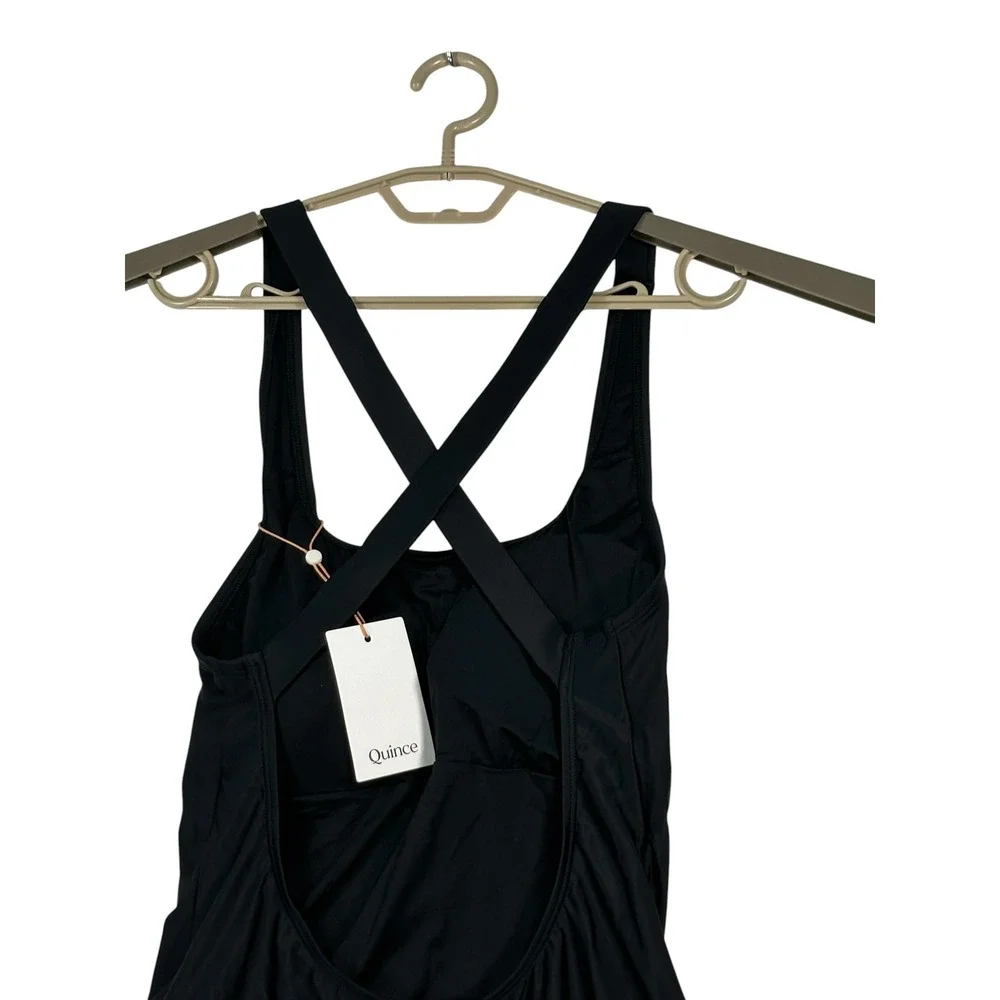 MWT Quince Womens Italian Cross Back One Piece Swimsuit Large Padded Black